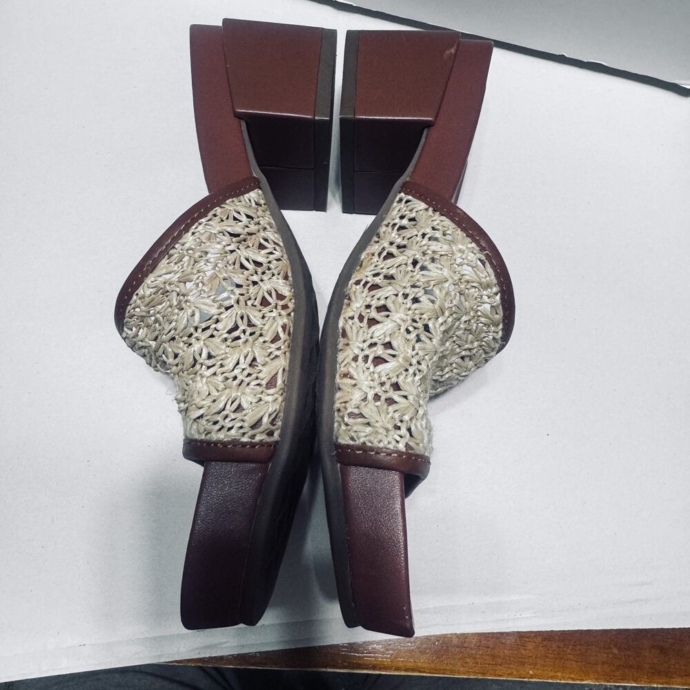 Aerosoles Womens Clark Woven Raffia Leather Sandals Slides 7.5 chunky heel - Picture 4 of 7